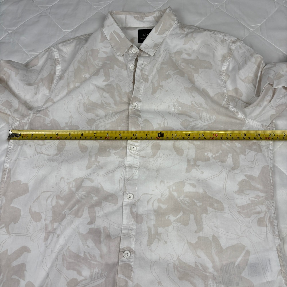 Armani Exchange A|X Logo Button Up Shirt Mens M Beige Abstract Print 100% Cotton - Picture 3 of 13